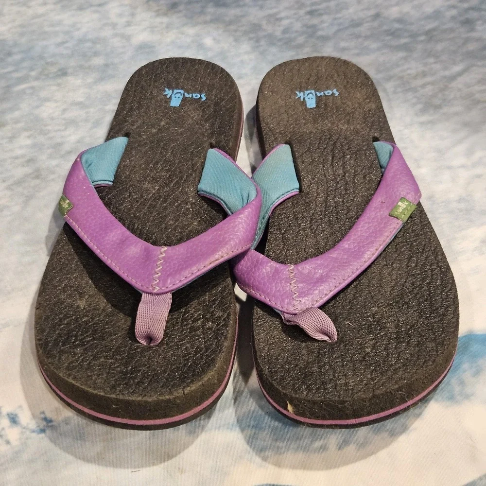 Sanuk Big Girls Purple‎ Yoga Mat Flip Flops Size 3-4